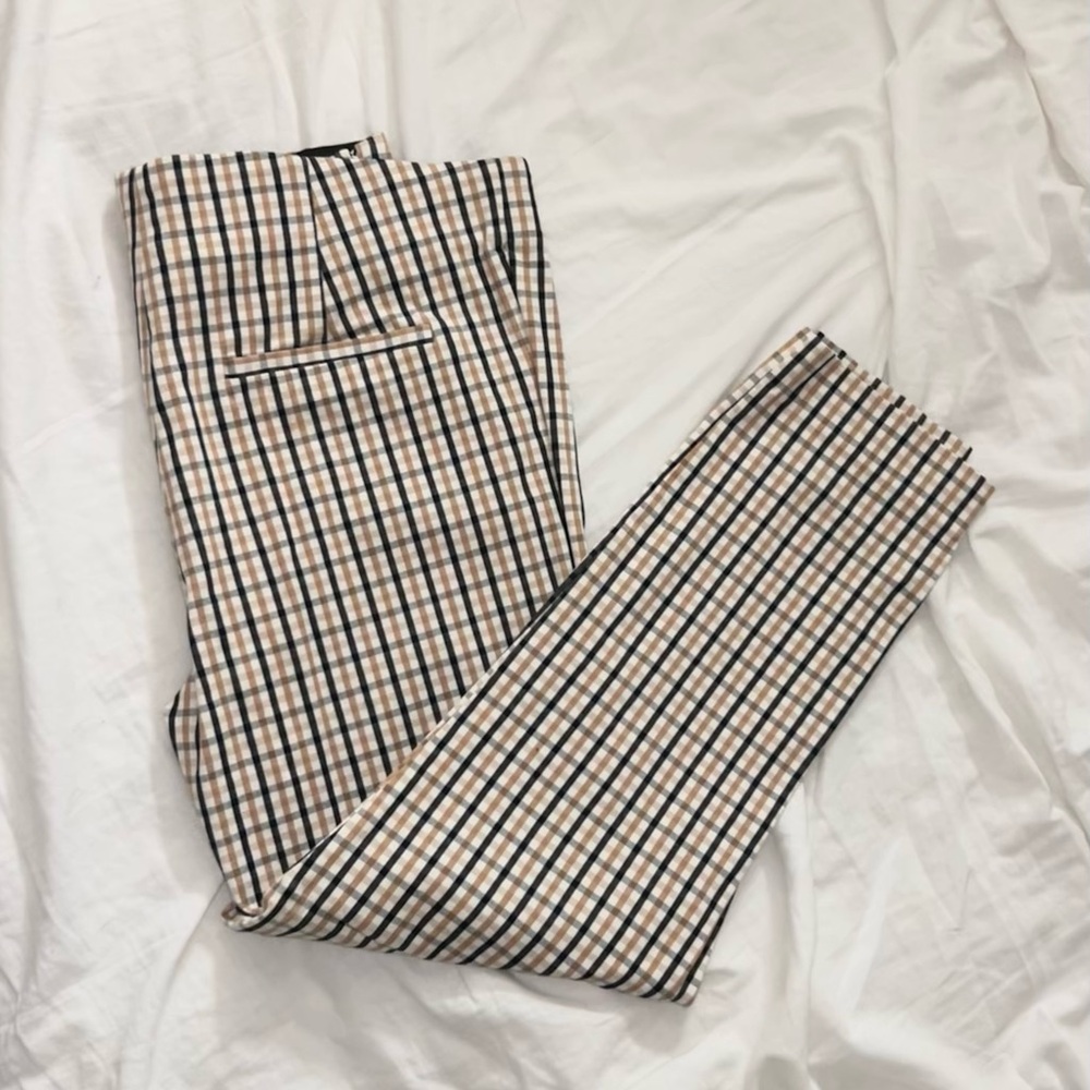 A New Day Women's Plaid Trousers in Cream, Black, and Tan